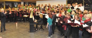 Über 300 Sängerinnen und Sänger bildeten zum Schluss des Gemeinschaftskonzertes der OCV-(Oberschwäbischer Chorverband) Chöre aus der Region Laupheim einen eindrucksvollen Gesamtchor unter der Leitung von Josef Straka.